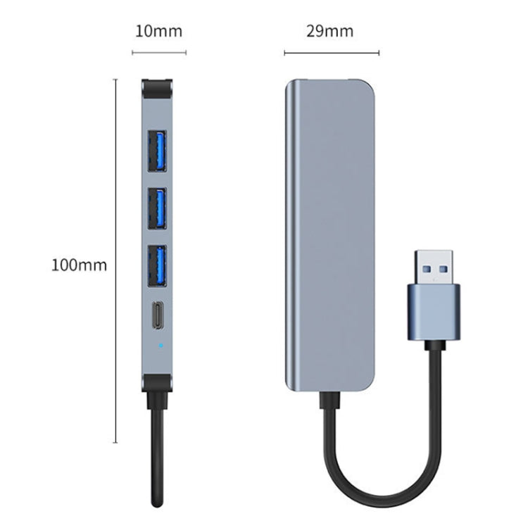 محول HUB 5 في 1 من USB إلى USB3.0+USB2.0x3+USB-C / Type-C، طول الكابل: 10سم، BYL-2301U