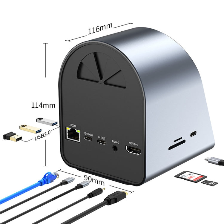 محول HUB BYL-2211 10 في 1 USB-C / Type-C، يدعم شاحن الهاتف، BYL-2211