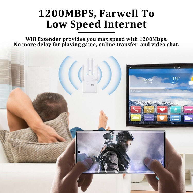 مكرر إشارة واي فاي ثنائي النطاق 2.4G/5G بسرعة 1200Mbps ZX-R08 مضخم إشارة راوتر خارجي WISP، قابس أمريكي، 1200Mbps
