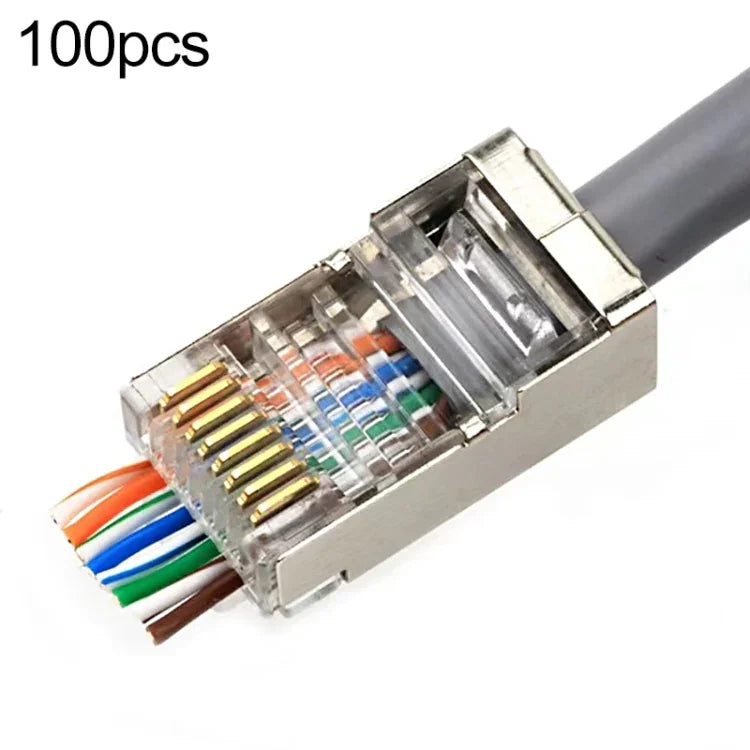 100 قطعة موصل RJ45 محمي Cat5e تمرير مباشر، Cat5e محمي تمرير مباشر