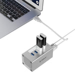 موزع USB 3.0 عالي السرعة من ORICO A3H4 بأربعة منافذ من الألمنيوم مع مزود طاقة 12V/2.5A لأجهزة اللابتوب، 4 منافذ (فضي)