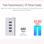 موزع USB 3.0 عالي السرعة من ORICO A3H4 بأربعة منافذ من الألمنيوم مع مزود طاقة 12V/2.5A لأجهزة اللابتوب، 4 منافذ (فضي)