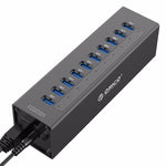 موزع USB 3.0 عالي السرعة من ORICO A3H10 من الألمنيوم مع 10 منافذ ومحول طاقة لأجهزة اللابتوب، 10 منافذ (فضي)، 10 منافذ (أسود)