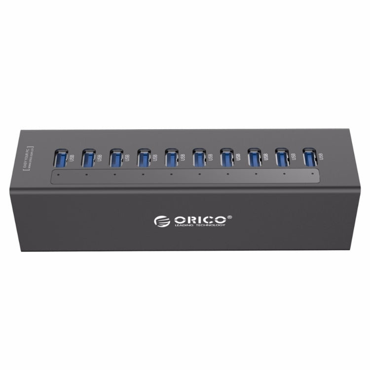 موزع USB 3.0 عالي السرعة من ORICO A3H10 من الألمنيوم مع 10 منافذ ومحول طاقة لأجهزة اللابتوب، 10 منافذ (فضي)، 10 منافذ (أسود)