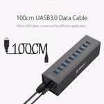 موزع USB 3.0 عالي السرعة من ORICO A3H10 من الألمنيوم مع 10 منافذ ومحول طاقة لأجهزة اللابتوب، 10 منافذ (فضي)، 10 منافذ (أسود)