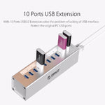موزع USB 3.0 عالي السرعة من ORICO A3H10 من الألمنيوم مع 10 منافذ ومحول طاقة لأجهزة اللابتوب، 10 منافذ (فضي)، 10 منافذ (أسود)