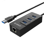 موزع USB3.0 من ORICO HR01-U3 من مادة ABS مع 3 منافذ ومحول شبكة إيثرنت جيجابت RJ45 خارجي بسرعة 5 جيجابت في الثانية لأجهزة اللابتوب / الكمبيوتر المكتبي / ألترا بوك وغيرها