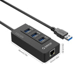 موزع USB3.0 من ORICO HR01-U3 من مادة ABS مع 3 منافذ ومحول شبكة إيثرنت جيجابت RJ45 خارجي بسرعة 5 جيجابت في الثانية لأجهزة اللابتوب / الكمبيوتر المكتبي / ألترا بوك وغيرها