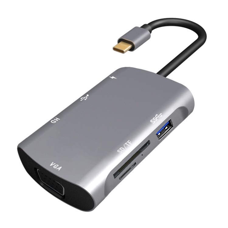 محطة إرساء متعددة الوظائف V217E 7 في 1 نوع C / USB-C إلى PD + HDMI + VGA + USB3.0 + UB2.0 + SD / TF، نوع-C / USB-C HUB، PD+HDMI+VGA+USB3.0+UB2.0+SD / TF