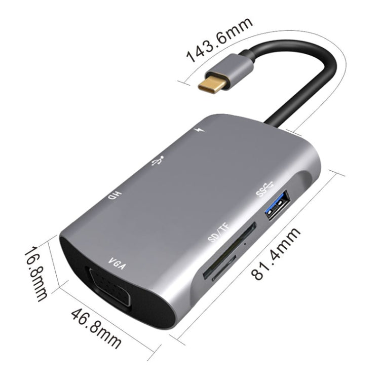 محطة إرساء متعددة الوظائف V217E 7 في 1 نوع C / USB-C إلى PD + HDMI + VGA + USB3.0 + UB2.0 + SD / TF، نوع-C / USB-C HUB، PD+HDMI+VGA+USB3.0+UB2.0+SD / TF
