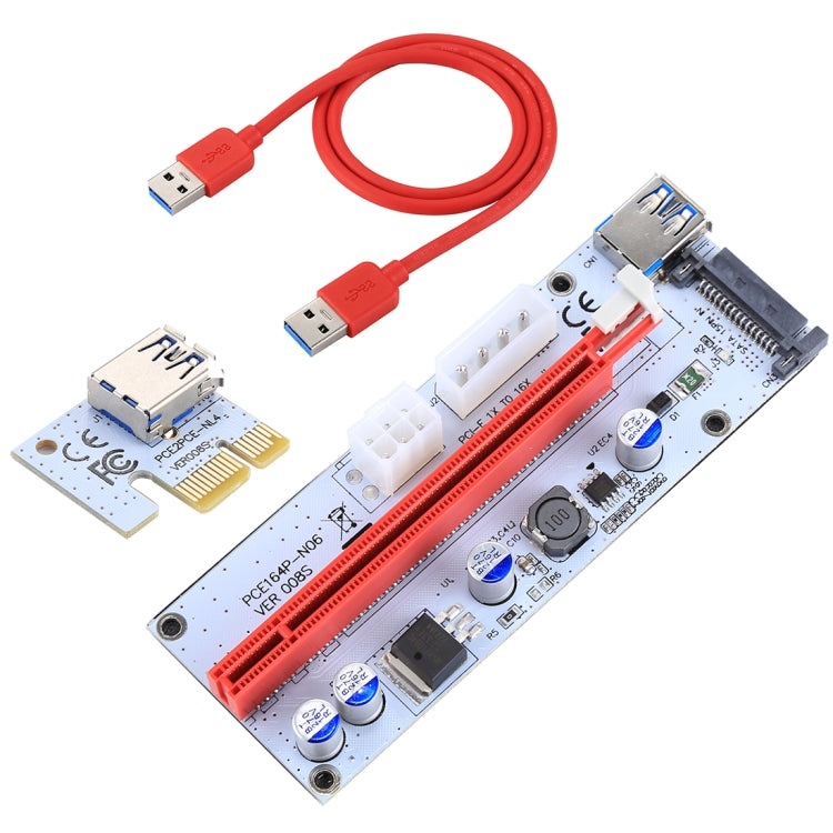 بطاقة توسيع PCI-E USB 3.0 PCE164P-N06 VER008S من 1x إلى 16x مع موصل طاقة SATA 15 دبوس + 6 دبوس + 4 دبوس مع كابل USB بطول 60 سم، VER008S أحمر