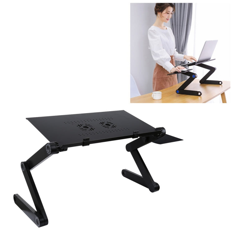 حامل مكتب محمول قابل للطي وقابل للتعديل بزاوية 360 درجة من سبيكة الألمنيوم مع مراوح وحدة معالجة مركزية مزدوجة ولوحة ماوس للابتوب / الدفتر، حجم المكتب: 480 مم × 260 مم، 480 × 260 مم
