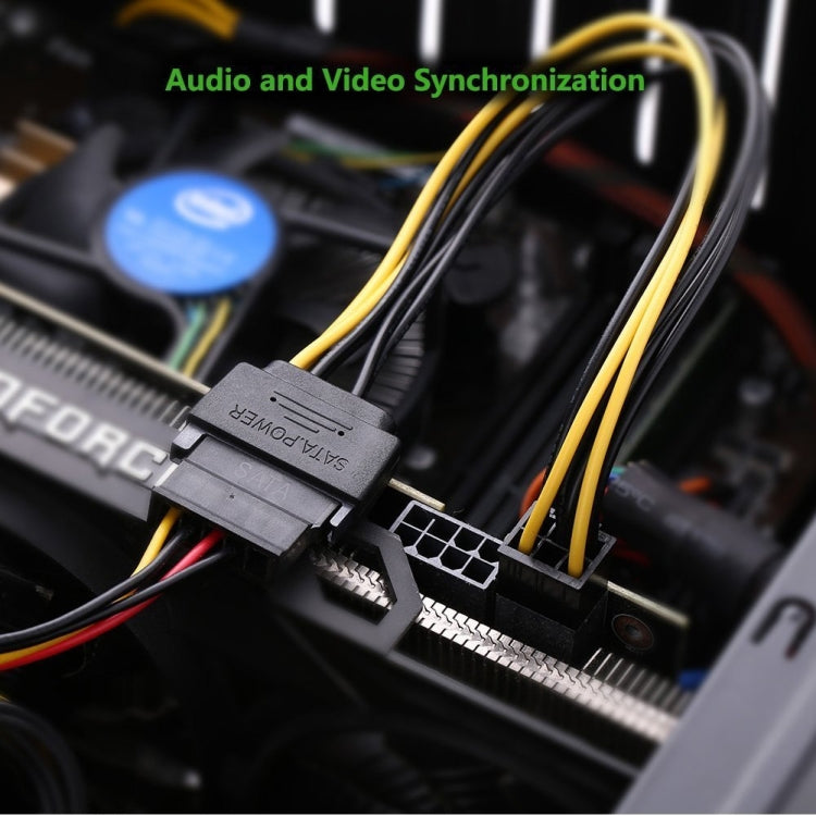 كابل طاقة ساتا 15 دبوس إلى 6 دبوس PCI إكسبريس لبطاقة فيديو رسومات بطول 20 سم، ساتا 15 دبوس إلى 6 دبوس أنثى