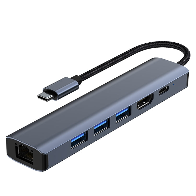 محطة إرساء متعددة الوظائف 6 في 1 USB-C / Type-C إلى USB مع منفذ شبكة 1000M، محول BYL-2210