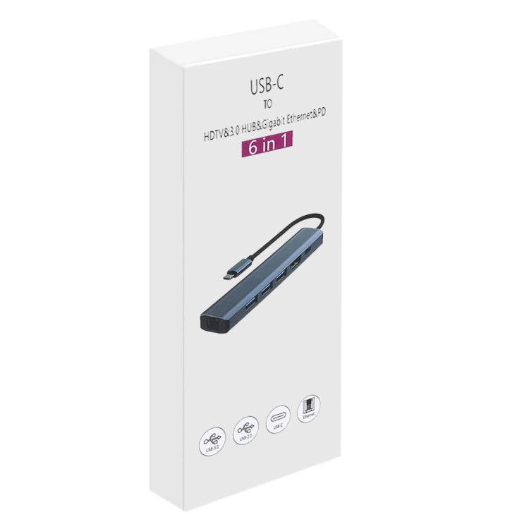 محطة إرساء متعددة الوظائف 6 في 1 USB-C / Type-C إلى USB مع منفذ شبكة 1000M، محول BYL-2210