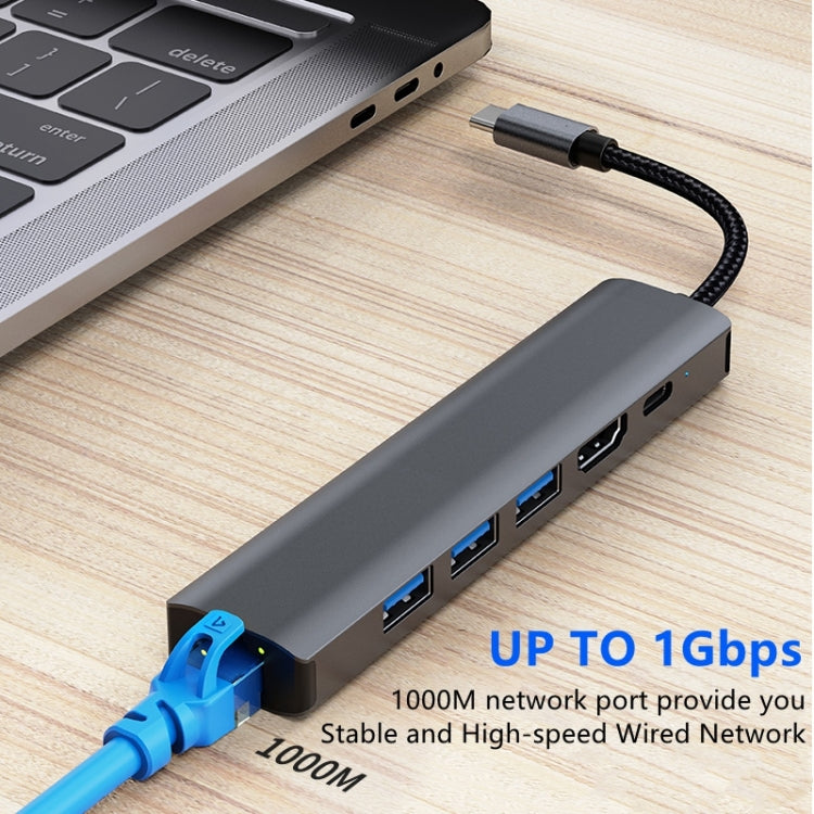 محطة إرساء متعددة الوظائف 6 في 1 USB-C / Type-C إلى USB مع منفذ شبكة 1000M، محول BYL-2210