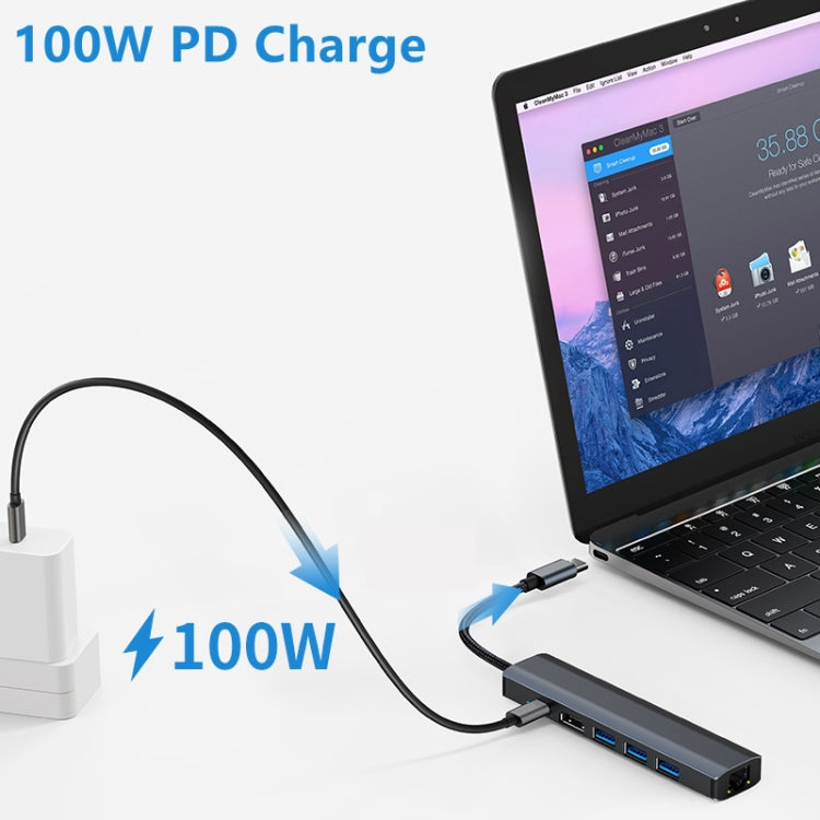 محطة إرساء متعددة الوظائف 6 في 1 USB-C / Type-C إلى USB مع منفذ شبكة 1000M، محول BYL-2210