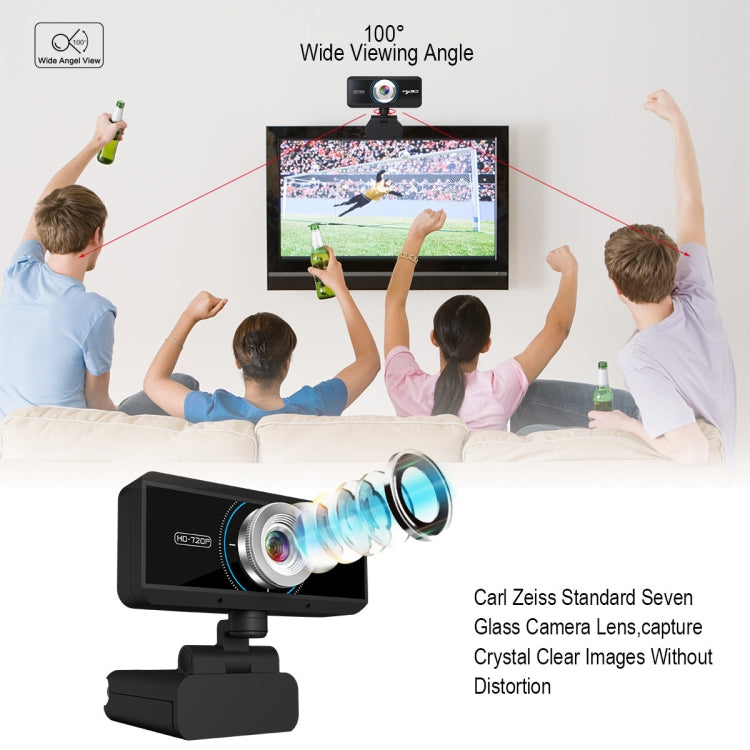 كاميرا ويب HXSJ S90 بدقة 1 ميجابكسل 720P HD بمعدل 30 إطارًا في الثانية لأجهزة الكمبيوتر المكتبية / المحمولة / تلفزيون أندرويد، مع ميكروفون يمتص الصوت بطول 8 أمتار، طول الكابل: 1.5 متر، S90