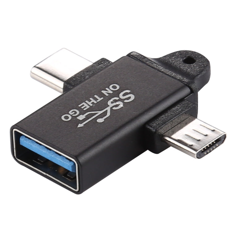 محول من USB 3.0 أنثى إلى Type-C / USB-C ذكر + Micro ذكر من سبيكة الألمنيوم، USB 3.0 أنثى إلى Type-C ذكر + Micro ذكر