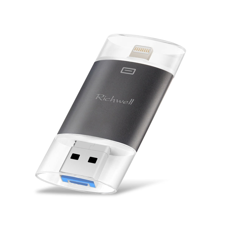 ذاكرة فلاش Richwell 3 في 1 بسعة 128 جيجابايت Type-C + 8 دبابيس + USB 3.0 مع غطاء معدني مزدوج ودفع وسحب مع وظيفة OTG