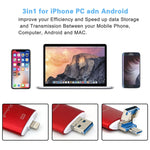 ذاكرة فلاش Richwell 3 في 1 بسعة 128 جيجابايت Type-C + 8 دبابيس + USB 3.0 مع غطاء معدني مزدوج ودفع وسحب مع وظيفة OTG