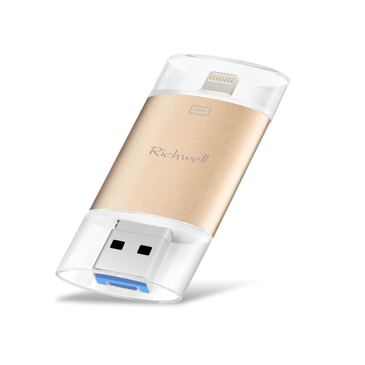 ذاكرة فلاش Richwell 3 في 1 بسعة 128 جيجابايت Type-C + 8 دبابيس + USB 3.0 مع غطاء معدني مزدوج ودفع وسحب مع وظيفة OTG