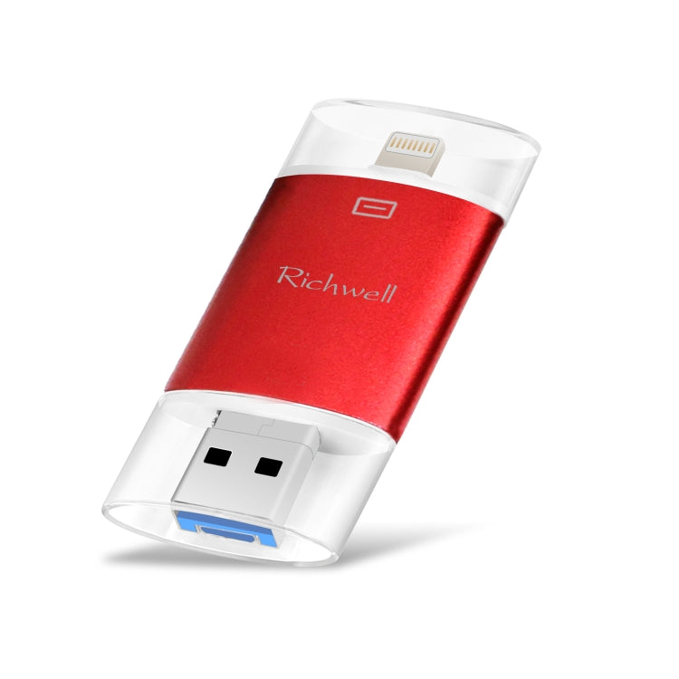 ذاكرة فلاش Richwell 3 في 1 بسعة 128 جيجابايت Type-C + 8 دبابيس + USB 3.0 مع غطاء معدني مزدوج ودفع وسحب مع وظيفة OTG