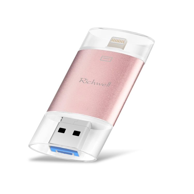 ذاكرة فلاش Richwell 3 في 1 بسعة 128 جيجابايت Type-C + 8 دبابيس + USB 3.0 مع غطاء معدني مزدوج ودفع وسحب مع وظيفة OTG