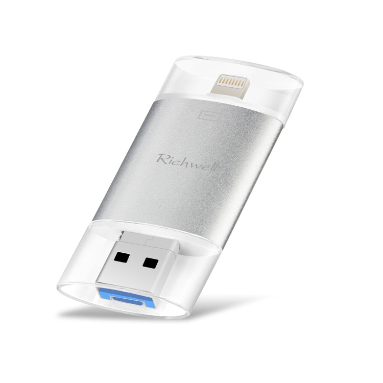 ذاكرة فلاش Richwell 3 في 1 بسعة 128 جيجابايت Type-C + 8 دبابيس + USB 3.0 مع غطاء معدني مزدوج ودفع وسحب مع وظيفة OTG