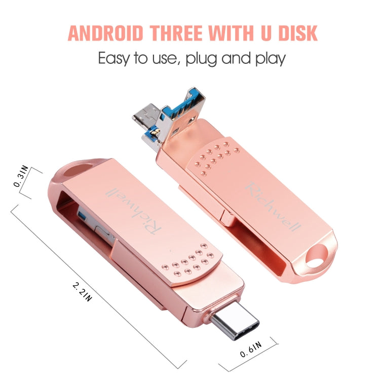 ذاكرة فلاش معدنية Richwell 3 في 1 بسعة 32 جيجابايت Type-C + Micro USB + USB 3.0 مع وظيفة OTG