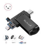 ريتشويل 3 في 1 فلاش ديسك معدني 128 جيجابايت Type-C + Micro USB + USB 3.0 مع وظيفة OTG