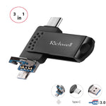 ريتشويل 3 في 1 فلاش ديسك معدني 128 جيجابايت Type-C + Micro USB + USB 3.0 مع وظيفة OTG