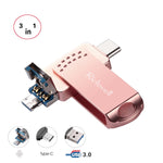 ريتشويل 3 في 1 فلاش ديسك معدني 128 جيجابايت Type-C + Micro USB + USB 3.0 مع وظيفة OTG