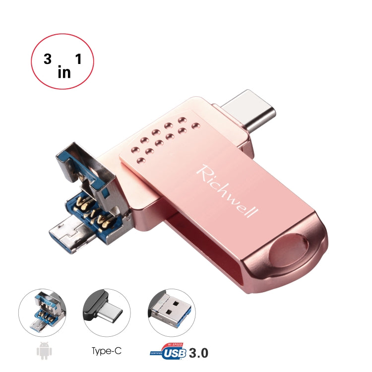 ريتشويل 3 في 1 فلاش ديسك معدني 128 جيجابايت Type-C + Micro USB + USB 3.0 مع وظيفة OTG