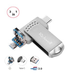ريتشويل 3 في 1 فلاش ديسك معدني 128 جيجابايت Type-C + Micro USB + USB 3.0 مع وظيفة OTG
