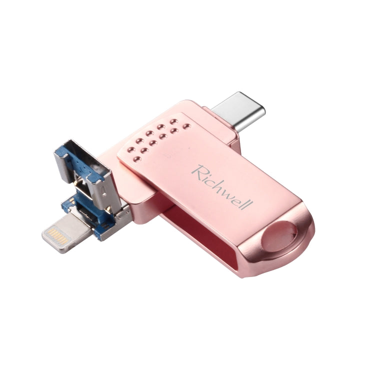 ريتشويل فلاش ديسك معدني 16 جيجابايت Type-C + 8 Pin + USB 3.0 دفع وسحب مع وظيفة OTG