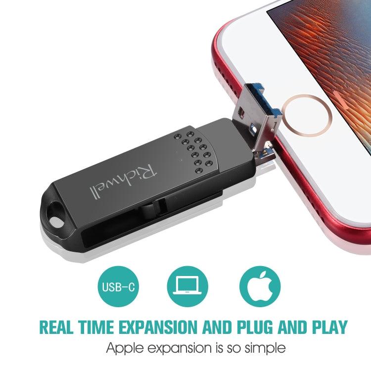 ريتشويل فلاش ديسك معدني 64 جيجابايت Type-C + 8 Pin + USB 3.0 مع وظيفة OTG