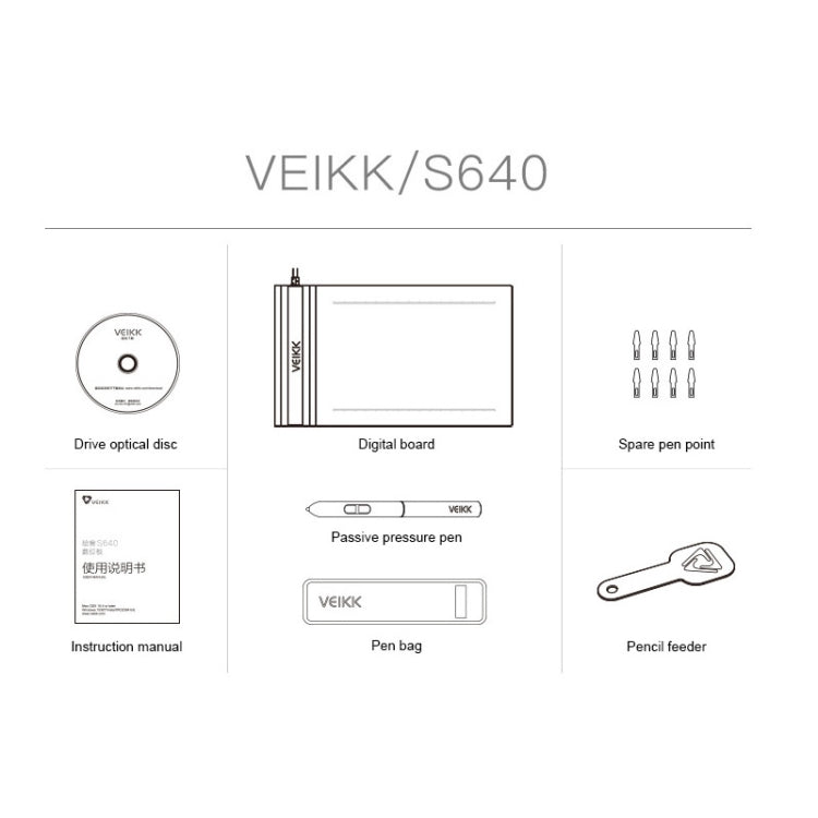 لوحة رسم إلكترونية VEIKK S640 بحجم 6x4 بوصة بدقة 5080 LPI، S640
