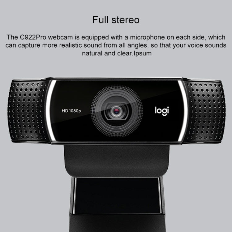 كاميرا ويب لوجيتك C922 بدقة HD 1080P مع تركيز تلقائي وميكروفونين متعدد الاتجاهات