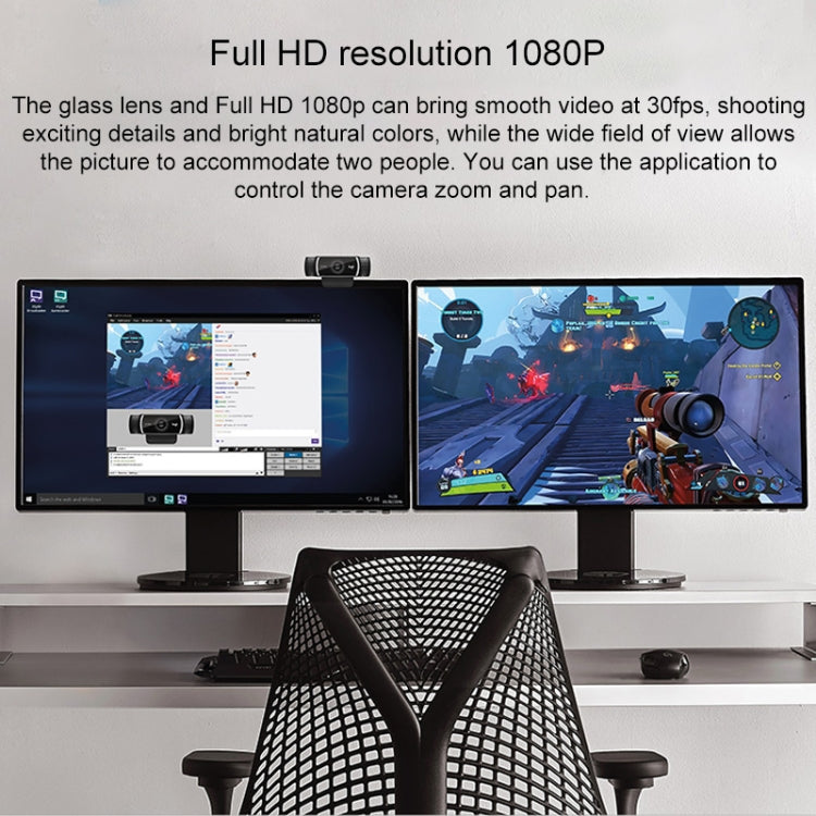 كاميرا ويب لوجيتك C922 بدقة HD 1080P مع تركيز تلقائي وميكروفونين متعدد الاتجاهات
