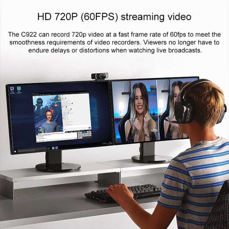 كاميرا ويب لوجيتك C922 بدقة HD 1080P مع تركيز تلقائي وميكروفونين متعدد الاتجاهات