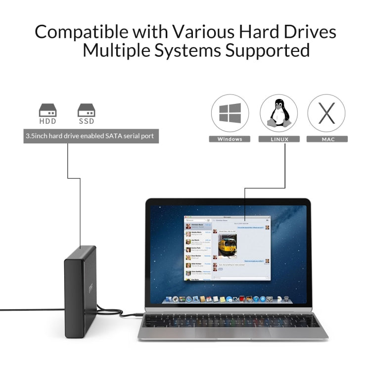 ORICO 7688C3 8TB 3.5 inch USB-C / Type-C Mobile HDD Enclosure with Detachable Base, Cable Length: 1m