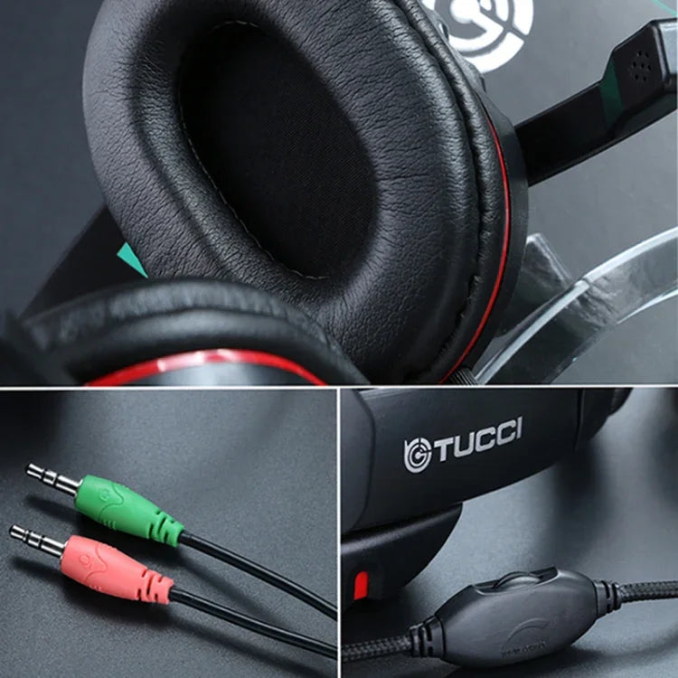سماعة رأس ألعاب TUCCI X6 ستيريو مع باس فائق وميكروفون للكمبيوتر، X6