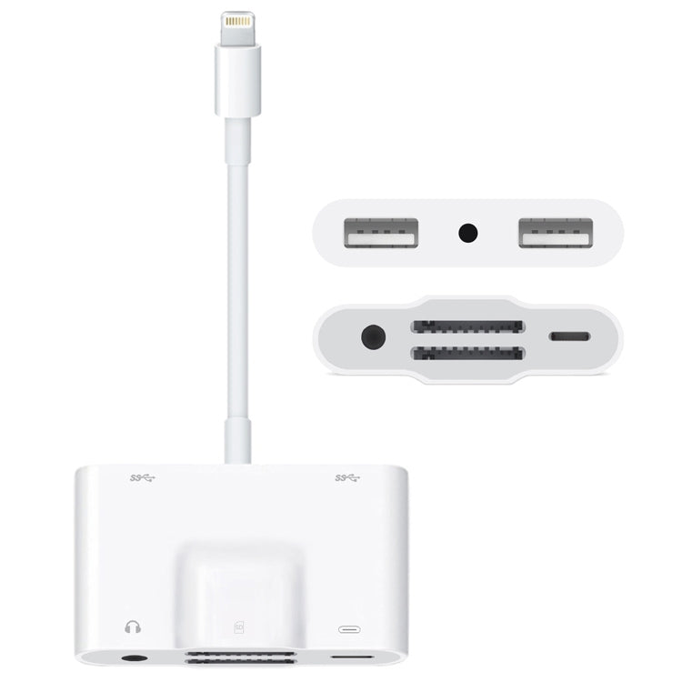 NK-1042 محول كاميرا 6 في 1 من 8 Pin ذكر إلى USB مزدوج + بطاقة SD مزدوجة + واجهة صوت 3.5 مم + منفذ شحن 8 Pin أنثى