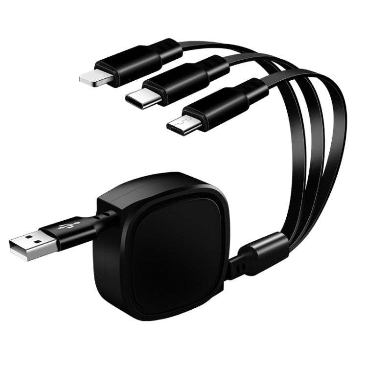 كابل شحن قابل للسحب 3 في 1 USB إلى USB-C / Type-C + 8Pin + Micro USB بطول 1.2 متر، 3.5A كحد أقصى