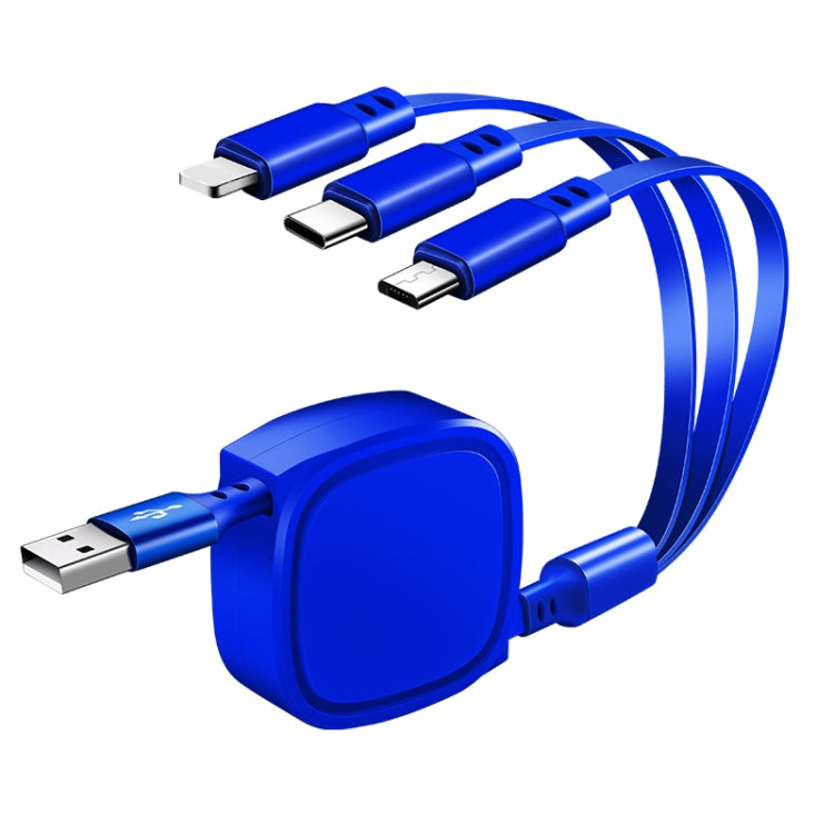 كابل شحن قابل للسحب 3 في 1 USB إلى USB-C / Type-C + 8Pin + Micro USB بطول 1.2 متر، 3.5A كحد أقصى