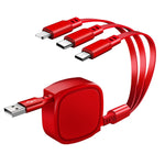 كابل شحن قابل للسحب 3 في 1 USB إلى USB-C / Type-C + 8Pin + Micro USB بطول 1.2 متر، 3.5A كحد أقصى