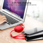 كابل شحن قابل للسحب 3 في 1 USB إلى USB-C / Type-C + 8Pin + Micro USB بطول 1.2 متر، 3.5A كحد أقصى