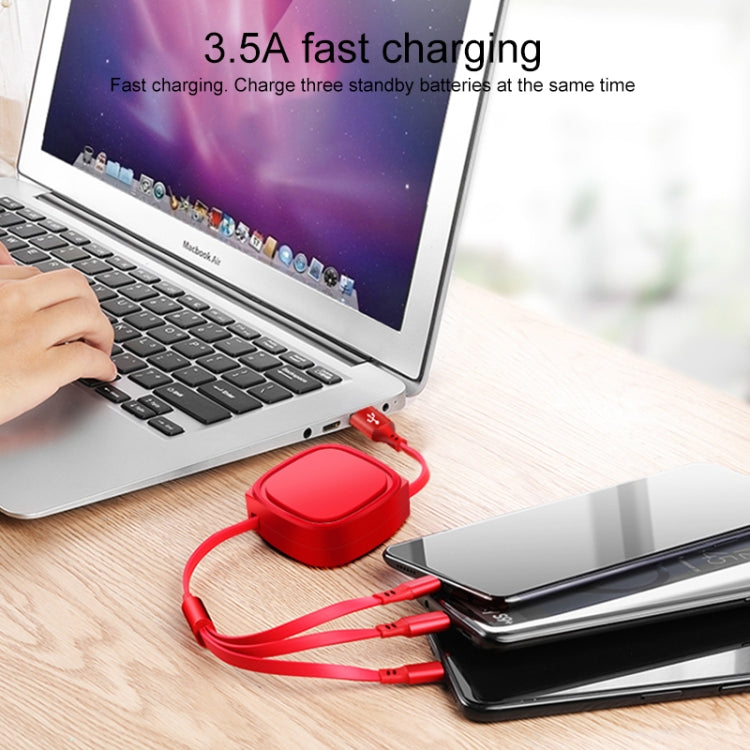 كابل شحن قابل للسحب 3 في 1 USB إلى USB-C / Type-C + 8Pin + Micro USB بطول 1.2 متر، 3.5A كحد أقصى