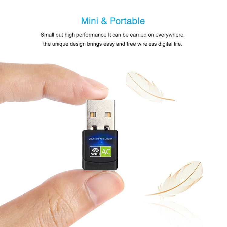 محول واي فاي USB 2.0 ثنائي النطاق 2.4GHz و5GHz بسرعة AC600Mbps، بطاقة شبكة خارجية، AC600Mbps